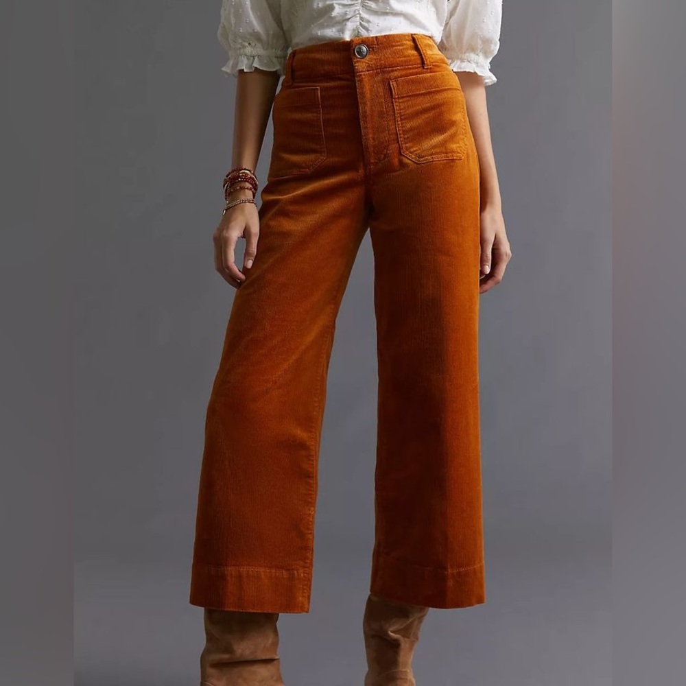 Anthropologie Wide-Leg Corduroy Pants in Rust Orange